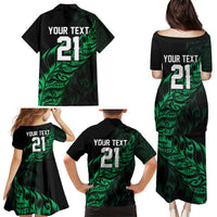 New Zealand Lawn Bowls Custom Family Matching Puletasi and Hawaiian Shirt Green Maori Warrior Tribal Silver Fern - Polynesian Pride