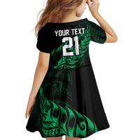 New Zealand Lawn Bowls Custom Kid Short Sleeve Dress Green Maori Warrior Tribal Silver Fern - Polynesian Pride