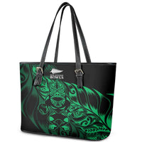 New Zealand Lawn Bowls Leather Tote Bag Green Maori Warrior Tribal Silver Fern - Polynesian Pride