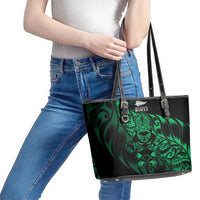 New Zealand Lawn Bowls Leather Tote Bag Green Maori Warrior Tribal Silver Fern - Polynesian Pride