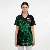 New Zealand Lawn Bowls Custom Scrub Top Green Maori Warrior Tribal Silver Fern - Polynesian Pride