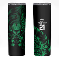 New Zealand Lawn Bowls Custom Skinny Tumbler Green Maori Warrior Tribal Silver Fern - Polynesian Pride