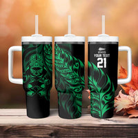 New Zealand Lawn Bowls Custom Tumbler With Handle Green Maori Warrior Tribal Silver Fern - Polynesian Pride