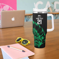 New Zealand Lawn Bowls Custom Tumbler With Handle Green Maori Warrior Tribal Silver Fern - Polynesian Pride