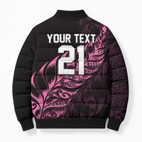 New Zealand Lawn Bowls Custom Bomber Puffer Jacket Pink Maori Warrior Tribal Silver Fern - Polynesian Pride