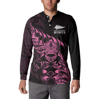 New Zealand Lawn Bowls Custom Button Sweatshirt Pink Maori Warrior Tribal Silver Fern - Polynesian Pride