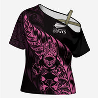 New Zealand Lawn Bowls Custom Cross Shoulder Shirt Pink Maori Warrior Tribal Silver Fern - Polynesian Pride