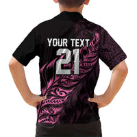 New Zealand Lawn Bowls Custom Family Matching Off Shoulder Short Dress and Hawaiian Shirt Pink Maori Warrior Tribal Silver Fern LT9 - Polynesian Pride