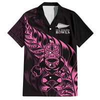 New Zealand Lawn Bowls Custom Family Matching Off Shoulder Short Dress and Hawaiian Shirt Pink Maori Warrior Tribal Silver Fern LT9 Dad's Shirt - Short Sleeve Pink - Polynesian Pride