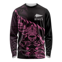 New Zealand Lawn Bowls Custom Long Sleeve Shirt Pink Maori Warrior Tribal Silver Fern - Polynesian Pride