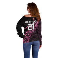 New Zealand Lawn Bowls Custom Off Shoulder Sweater Pink Maori Warrior Tribal Silver Fern - Polynesian Pride