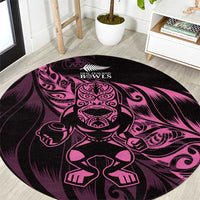 New Zealand Lawn Bowls Round Carpet Pink Maori Warrior Tribal Silver Fern - Polynesian Pride