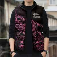 New Zealand Lawn Bowls Custom Sleeveless Puffer Jacket Pink Maori Warrior Tribal Silver Fern - Polynesian Pride