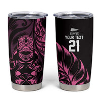 New Zealand Lawn Bowls Custom Tumbler Cup Pink Maori Warrior Tribal Silver Fern - Polynesian Pride