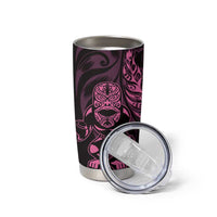 New Zealand Lawn Bowls Custom Tumbler Cup Pink Maori Warrior Tribal Silver Fern - Polynesian Pride