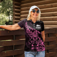 New Zealand Lawn Bowls Custom Women Polo Shirt Pink Maori Warrior Tribal Silver Fern - Polynesian Pride