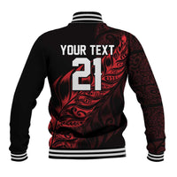 New Zealand Lawn Bowls Custom Baseball Jacket Red Maori Warrior Tribal Silver Fern - Polynesian Pride