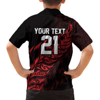 New Zealand Lawn Bowls Custom Family Matching Off The Shoulder Long Sleeve Dress and Hawaiian Shirt Red Maori Warrior Tribal Silver Fern - Polynesian Pride