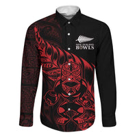 New Zealand Lawn Bowls Custom Family Matching Off Shoulder Short Dress and Hawaiian Shirt Red Maori Warrior Tribal Silver Fern LT9 Dad's Shirt - Long Sleeve Red - Polynesian Pride