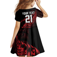 New Zealand Lawn Bowls Custom Kid Short Sleeve Dress Red Maori Warrior Tribal Silver Fern LT9 - Polynesian Pride