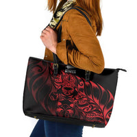 New Zealand Lawn Bowls Leather Tote Bag Red Maori Warrior Tribal Silver Fern - Polynesian Pride