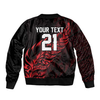 New Zealand Lawn Bowls Custom Sleeve Zip Bomber Jacket Red Maori Warrior Tribal Silver Fern - Polynesian Pride