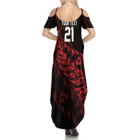 New Zealand Lawn Bowls Custom Summer Maxi Dress Red Maori Warrior Tribal Silver Fern LT9 - Polynesian Pride