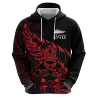New Zealand Lawn Bowls Custom Zip Hoodie Red Maori Warrior Tribal Silver Fern - Polynesian Pride