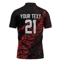 New Zealand Lawn Bowls Custom Zipper Polo Shirt Red Maori Warrior Tribal Silver Fern - Polynesian Pride
