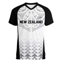 World Football 2026 New Zealand Custom Women V-Neck T-Shirt All White Fern Maori Tribal - Polynesian Pride