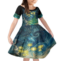 New Zealand Matariki Waipuna-a-rangi Family Matching Tank Maxi Dress and Hawaiian Shirt He Roimata o Rangi LT9 Daughter's Dress Black - Polynesian Pride