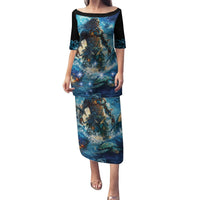 New Zealand Matariki Waita Puletasi The Way Of The Water LT9 Long Dress Black - Polynesian Pride