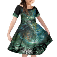 New Zealand Matariki Waiti Family Matching Off Shoulder Maxi Dress and Hawaiian Shirt Waimori and The Origin Of Life LT9 Daughter's Dress Black - Polynesian Pride