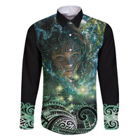 New Zealand Matariki Waiti Family Matching Summer Maxi Dress and Hawaiian Shirt Waimori and The Origin Of Life LT9 Dad's Shirt - Long Sleeve Black - Polynesian Pride