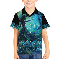 New Zealand Matariki Hiwa-i-te-rangi Family Matching Off The Shoulder Long Sleeve Dress and Hawaiian Shirt Titiro ki nga Whetu Wishing Star LT9 Son's Shirt Black - Polynesian Pride