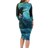 New Zealand Matariki Hiwa-i-te-rangi Long Sleeve Bodycon Dress Titiro ki nga Whetu Wishing Star