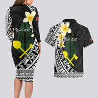 Alo Chiefdom Wallis and Futuna Personalized Couples Matching Long Sleeve Bodycon Dress and Hawaiian Shirt Frangipani Flowers Polynesian Pattern