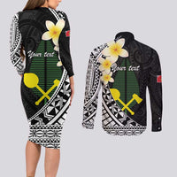 Alo Chiefdom Wallis and Futuna Personalized Couples Matching Long Sleeve Bodycon Dress and Long Sleeve Button Shirt Frangipani Flowers Polynesian Pattern