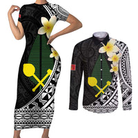 Alo Chiefdom Wallis and Futuna Personalized Couples Matching Short Sleeve Bodycon Dress and Long Sleeve Button Shirt Frangipani Flowers Polynesian Pattern