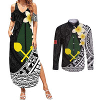 Alo Chiefdom Wallis and Futuna Personalized Couples Matching Summer Maxi Dress and Long Sleeve Button Shirt Frangipani Flowers Polynesian Pattern