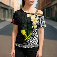 Alo Chiefdom Wallis and Futuna Personalized Cross Shoulder Shirt Frangipani Flowers Polynesian Pattern - Polynesian Pride