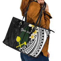 Alo Chiefdom Wallis and Futuna Personalized Leather Tote Bag Frangipani Flowers Polynesian Pattern