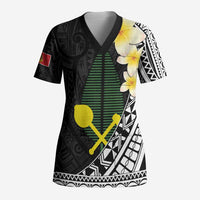 Alo Chiefdom Wallis and Futuna Personalized Scrub Top Frangipani Flowers Polynesian Pattern - Polynesian Pride