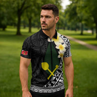 Alo Chiefdom Wallis and Futuna Personalized Zipper Polo Shirt Frangipani Flowers Polynesian Pattern - Polynesian Pride