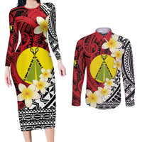 Sigave Chiefdom Wallis and Futuna Personalized Couples Matching Long Sleeve Bodycon Dress and Long Sleeve Button Shirt Frangipani Flowers Polynesian Pattern