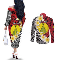 Sigave Chiefdom Wallis and Futuna Personalized Couples Matching Off The Shoulder Long Sleeve Dress and Long Sleeve Button Shirt Frangipani Flowers Polynesian Pattern