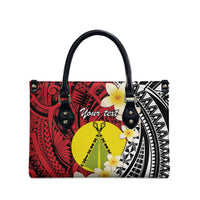 Sigave Chiefdom Wallis and Futuna Personalized Leather Bag Frangipani Flowers Polynesian Pattern - Polynesian Pride