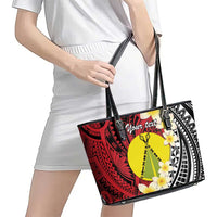 Sigave Chiefdom Wallis and Futuna Personalized Leather Tote Bag Frangipani Flowers Polynesian Pattern