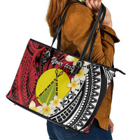 Sigave Chiefdom Wallis and Futuna Personalized Leather Tote Bag Frangipani Flowers Polynesian Pattern