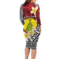 Sigave Chiefdom Wallis and Futuna Personalized Long Sleeve Bodycon Dress Frangipani Flowers Polynesian Pattern